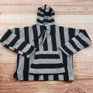 Drug Rug Baja Sweater Womens Large Black Mexican Poncho Sweatshirt Hoodie Surf
